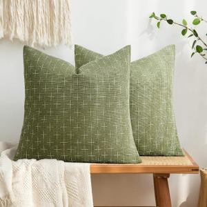 MIULEE Pack of 2 Decorative Burlap Linen Throw Pillow Covers Farmhouse Pillowcases Modern Rustic Woven Textured Cushion Cover for Sofa Couch Bed 24x24 Inch Sage Green