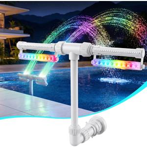 LED Pool Fountain with Remote, Rechargeable Waterfall Spray for Inground & Above Ground Pools, Fits 1.73" & 3.2" Return Jets, 20 Light Modes & Timers, 12H Long-Lasting Glow for Night Swimming Ambiance