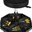 YELLOW JACKET Rolling Garage Seat with Wheels Adjustable Height Pneumatic Mechanic Stool 300Lbs Heavy Duty Shop Creeper Seat with 4 Removable Storage Tool Tray Workshop Chair for Auto Repair