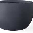 Kante 11.8" Dia Round Concrete Planter, Outdoor/Indoor Large Bowl Plant Pots with Drainage Hole and Rubber Plug for Garden Patio Balcony Home, Charcoal