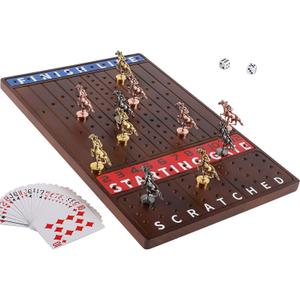Horse Race Board Game Finish Line Racing Game with 11 Luxurious Metal Horses with 4 Dice and 2 Boxes of Cards Solid Wood Horse Racing Game Board Color Box Packaging (Small, Walnut Color)
