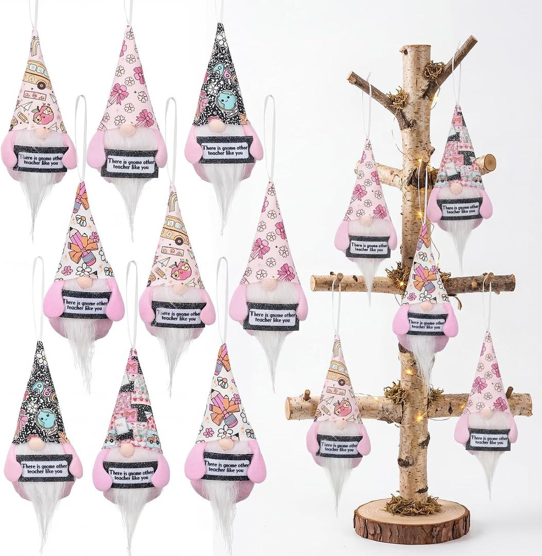 Suncalla 15 Set Teacher Appreciation Gifts for Women Gnome Tree Hanging Ornaments Gifts Bulk Pink Plush Hanging Tree Pendant Home Decoration for Teacher Holidays Party Favors, 5 Styles