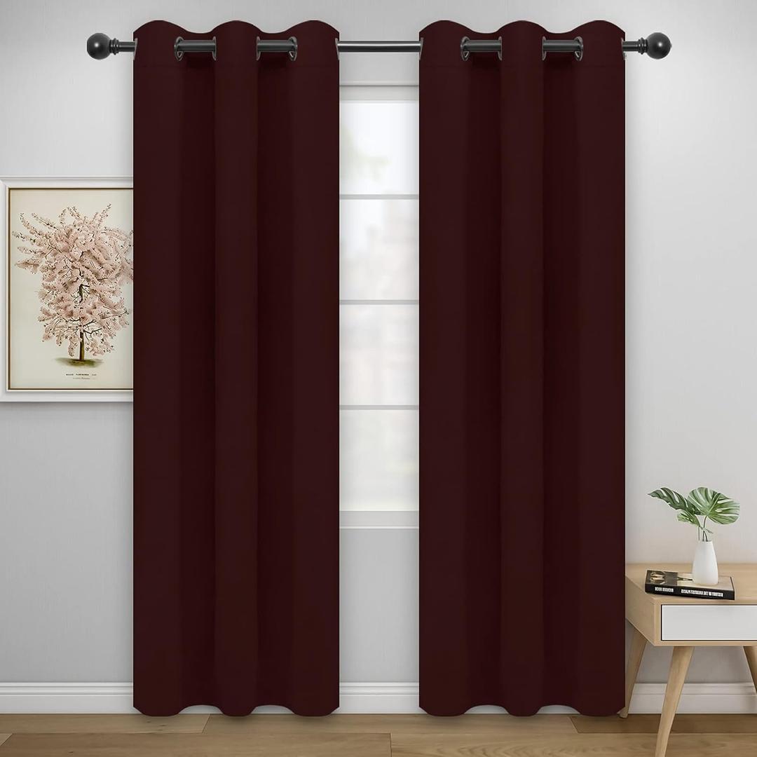 Easy-Going Blackout Curtains for Bedroom, Solid Thermal Insulated Grommet and Noise Reduction Window Drapes, Room Darkening Curtains for Living Room, 2 Panels(42x84 in, Wine)