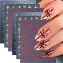 6 Sheets Christmas Gift Bow Nail Art Stickers Christmas Nail Decals 3D Self-Adhesive Gift Bow Nail Sticker Gold Red Green Bow-Knot Nail Supplies New Year Holiday Manicure Tips Decoration for Women