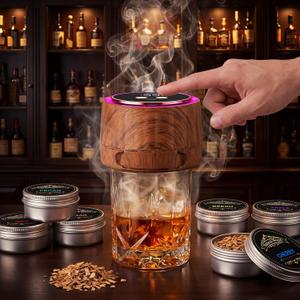 Electric Whiskey Smoker Kit - Rechargeable Cocktail Smoker with 6 Wood Chip Flavors - Smoke Infuser for Old Fashioned & Bourbon Cocktails - No Butane Needed - Fathers Day Gift for Men (Rich Oak)