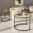 Nesting Coffee Table Set of 2,Modern Black Tempered Glass Side Table, Metal Frame Round End Table.Small Glass Tea Table for Living Room,Bedroom Studio Apartment Essentials17.7IN (Large, Black Glass)