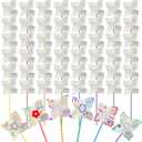 Poen 100 Pcs DIY Pinwheels Paper Craft for Kids Bulk Color Your Own White Pinwheels Summer Activity Arts July 4 Patriotic Memorial Day Craft for Kids Boys Girls Blank Windmills Party Favor, 5 Inches