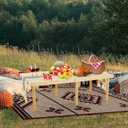 Folding Picnic Table with Table Runner, Portable Boho Low Picnic Table for Indoor Outdoor, 44" x 22" Wooden Table with Adjustable Heights for Camping, Wedding, Beach, Garden, Party(Small Size for 4)