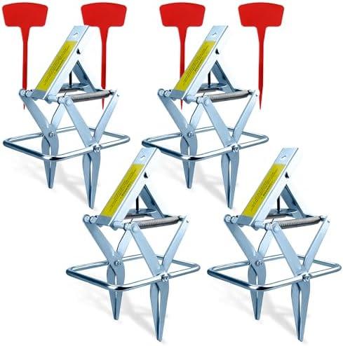 Metal Mole Trap with Spring-Loaded Mechanism, Mole Trap Killer, Mole Traps That Kill Best, 4-Pack Red Markers