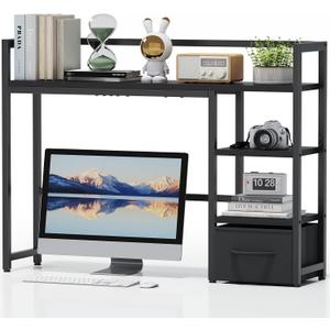 Marbrasse Desk Shelf with Drawer, 40" Desk Hutch for Computer Monitor, Desk Shelf for top of Desk, Wooden Desktop Bookshelf Storage Rack for Home Office Dorm - Black