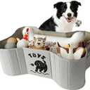 39L Dog Toy Basket, Collapsible Dog Bone Baskets for Toys, Dogs Storage Organizer with PU Handles, Pet Toys Basket with Bone Shape Design, Toy Baskets for Dogs, Gray, 22" x 14.4" x 7.5"