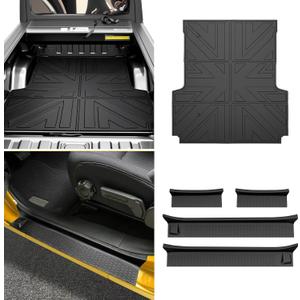 Bed Mat & Door Sill Guards for 2020-2025 Jeep Gladiator JT 4 Door, All Weather TPE Truck Cargo Bed Liner(5FT) with Door Sill Protector for 2020-2023 2024 2025 Gladiator Pickup Accessories