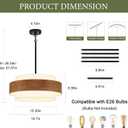 20'' Farmhouse Chandelier, 5-Light Drum Chandelier Round Pendant Light Fixture with Fabric Shade, Wood Grain Rustic Chandeliers for Dining Room Bedroom Living Room Foyer Entryway