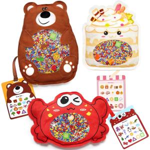 Joyreal Hide and Seek Busy Bag- 3 Pack Seek and Find Hidden Object Game, Sensory Hidden Object Search Problem Solving Travel Game for Kids 3+, Including Alphabet, Food, Fish, Animal (Red)