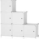 Cube Storage Organizer, 6-Cube Shelves Unit with Doors, DIY Stackable Plastic Clothes Organizer for Bedroom and Under Stairs Storage Unit, Each Compartment 30 x 30 x 30 cm White ATTSL6002