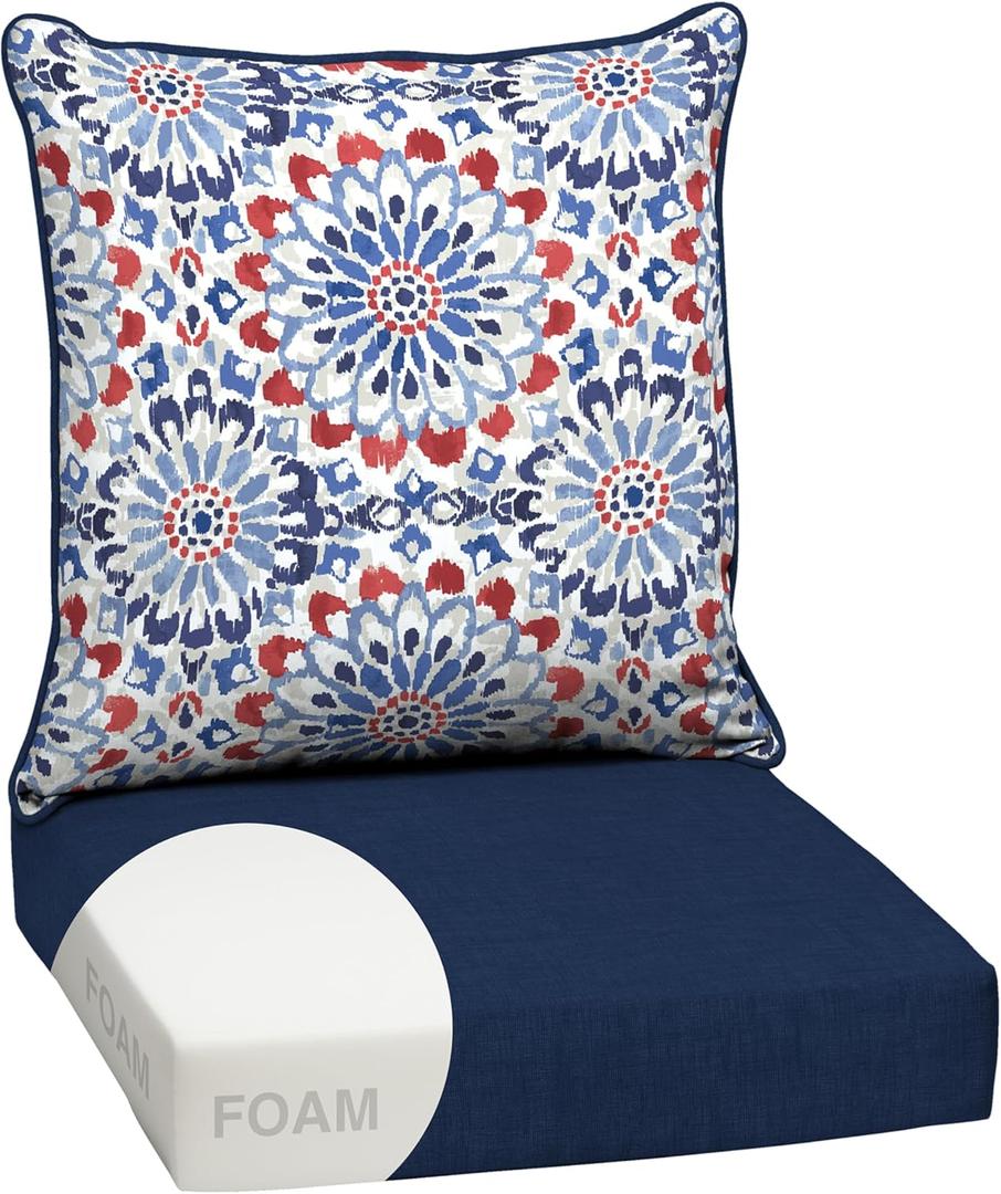 Arden Outdoor Foam Deep Seat Cushion Set, 24x24, Premium High-Density Foam, Never Flattens, Weather-Proof for Patio Chair Sofa Couch, Clark Blue, 1 Pack