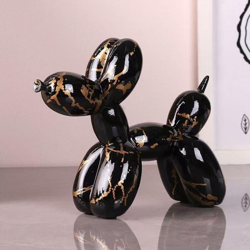 Balloon Dog Statue for Home Decor, Resin Animal Puppy Decoration for Table, Shelf, Desktop, Cabinet and More (Black-Gold)