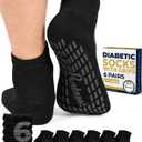 Pembrook 6 Pairs Diabetic Ankle Socks for Men & Women with Grips - 12 Colors Neuropathy Socks for Men | Non Slip | Edema (Large)
