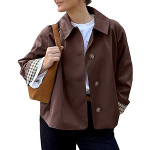 Womens Cropped Trench Coat Spring Fashion 2026 Winter Jackets Lightweight Outfit Single Breasted Trendy Outwear (Brown, M)