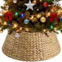 Joyhalo 27" Christmas Tree Collar for 6-9 FT Tree with Cord Out, Natural Water Hyacinth Rattan Ring, Base Protection from Pets