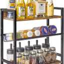 IBUYKE 3-Tier Spice Rack Industrial Counter Shelf Desktop Storage Organizer Standing Seasoning Rack for Countertop Kitchen Office Living Room Desktop Rustic Brown UTLJ021H