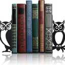 Geelin Owl Bookends for Shelves Decorative Metal Book Ends Set of 2 Styles Vintage Style Black Owl Design Heavy Duty Non-Slip Book Holders for Home Library Office Decor Gift for Reading Lovers