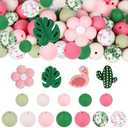 120pcs Silicone Beads for Keychain Making,Focal Beads and 15mm 12mm Silicone Beads for Pens Bracelet Making DIY kit (Flamingo)