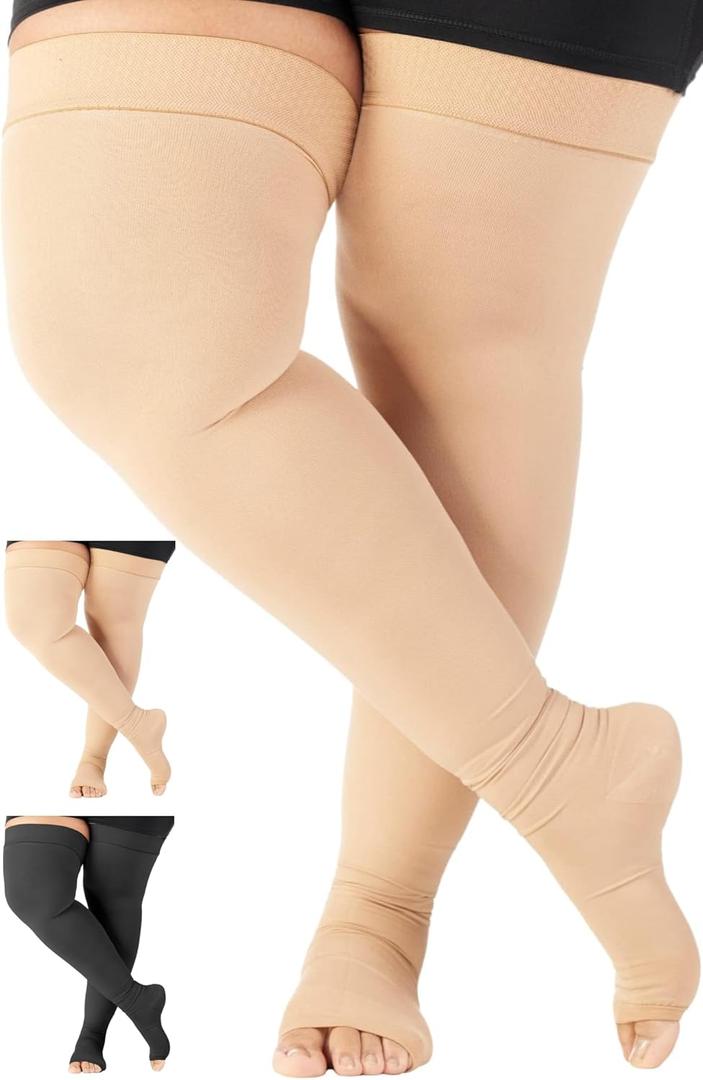Extra Wide Compression Stockings for Men and Women 20-30mmHg - Opaque Compression Thigh High for Circulation, Arthritis, Edema, Lymphedema, Swelling - Beige, 5X-Large - A213BE8