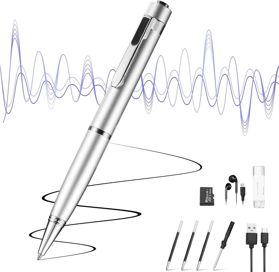 64GB Voice Recorder with Playback: Digital Recording Device with Intelligent Noise Reduction for Meetings | Lectures | Course - Portable Audio Recorder for Student | Workplace Use (Silver)