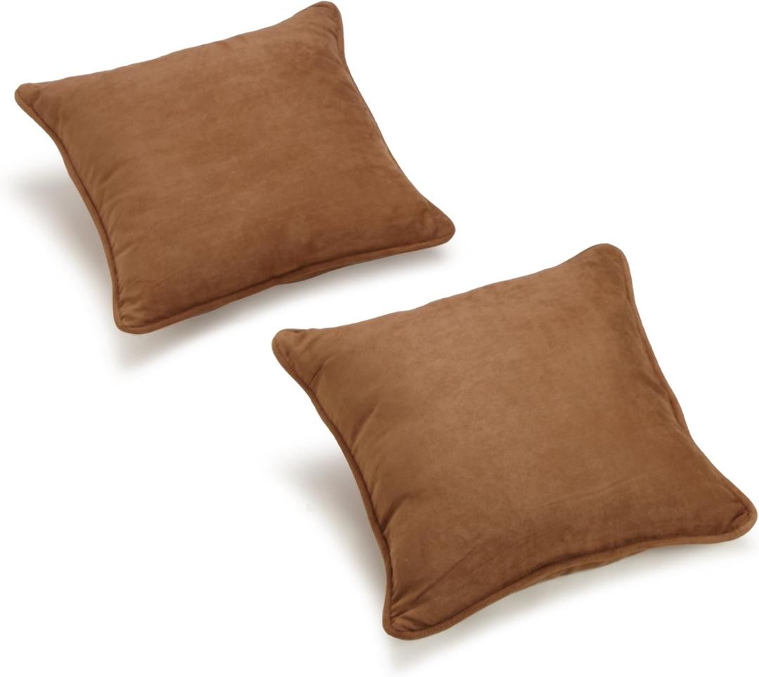 Blazing Needles, L.P. Corded Microsuede Throw Pillow, 18" x 18", Saddle Brown, Count of 2
