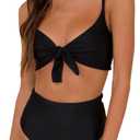 Blooming Jelly Womens High Waisted Bikini Set Tie Knot High Rise Two Piece Swimsuits Bathing Suits (Large, Black)