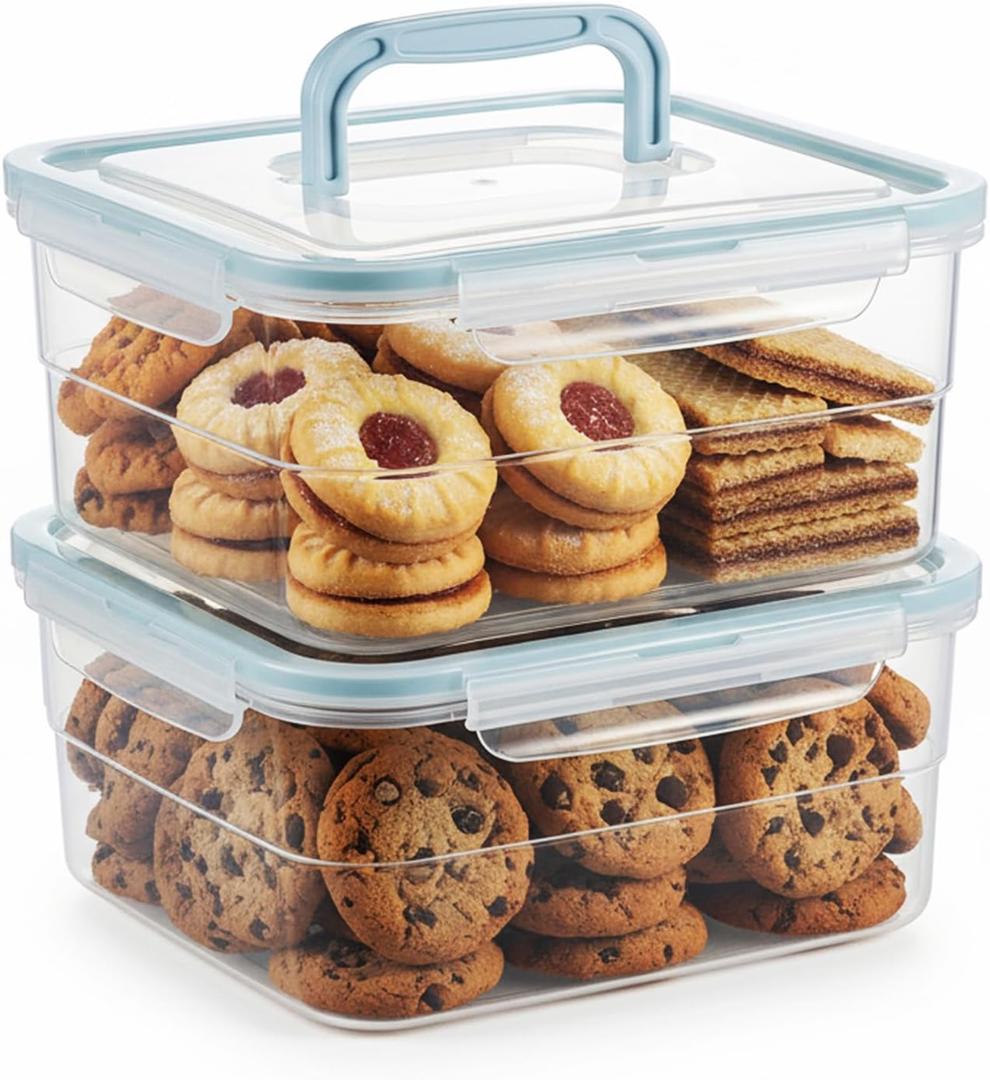 Cookie Containers for Airtight Storage, 2 Pack 3.2L Large Square Food Storage Containers with Lids and Silicone Seal, Reusable Plastic Containers for Cookies, Muffins, and Baked Goods