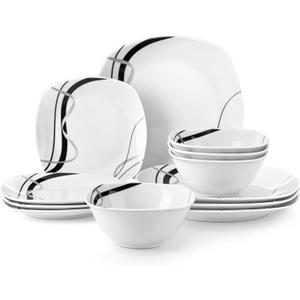 VEWEET Porcelain Dinnerware Set, 12 PCS Including Dinner Plates, Dessert Plates and Cereal Bowls, Series Fiona (12 Piece (Service for 4))