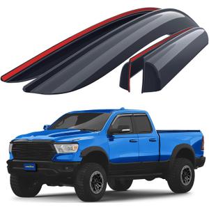 Goodyear Shatterproof Side Window Deflectors for Trucks Dodge RAM 1500 2019-2025 Quad Cab, Tape-on Rain Guards, Window Visors for Cars,Vent Deflector, Vent Visor, Truck Accessories,4 pcs - GY008864