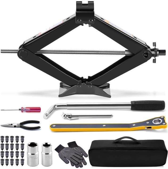 Car Jack Kit, 2 Ton (4409 lbs) Scissor Jack, Portable Tire Changing/Repairing Kit with Lug Wrench, Universal Fit for Sedans, Coupes, SUVs, MPVs, Hatchbacks, Crossovers, Wagons