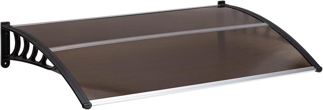MATICO 58.5" Outdoor Clear Door Awning Patio Window Cover Polycarbonate Rain & Snow Protection, Modern Hollow Sheet with UV Protection Cover, Window Door Awning Canopy,Tea/Black-Edge