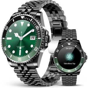 2025 DA GPT Smart Watch for Men with Bluetooth Call, Heart Rate, Blood Pressure, SpO2, Sleep Monitor, 107 Sports Modes, Waterproof Round Watch, 1.19-inch AMOLED Display, Compatible Android and iOS (Black Green)