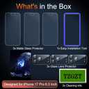 2 x TZGZT (Anti-Blue Light) 3 Pack for iPhone 17 Pro Matte Screen Protector Tempered Glass Film Accessories, Camera Lens Protector, Case Friendly, Install Kit, Anti-Glare & Anti-Fingerprint, 9H+