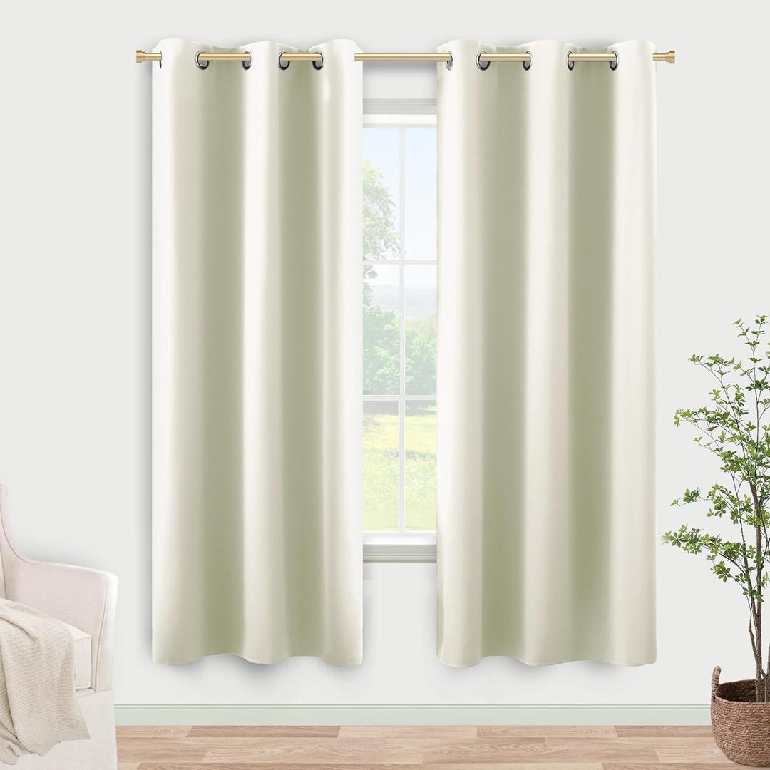 KOUFALL 48 Inch Curtains Length,Room Darkening 60-70% Blackout Black Out Heat Light Blocking Short Drapes for Kitchen,Cream Beige (34"W x 48"L (Pack of 2))