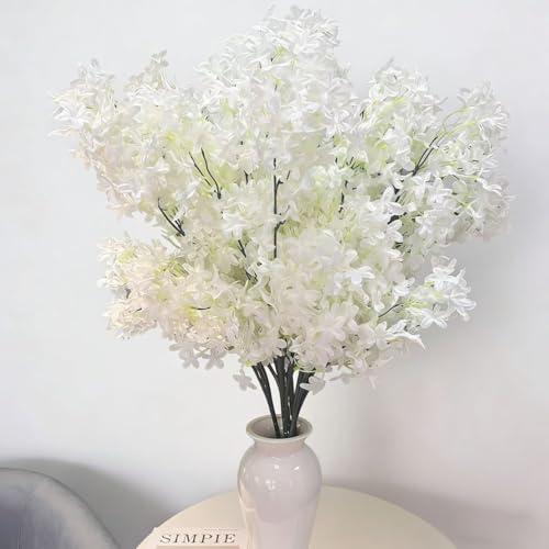 5 Pcs 32" Artificial Lilac Flowers with Long Stem Realistic Purple Fake Flowers Elegant Formal No Maintenance Floral Decor for Home Wedding Office Vase Centerpieces and DIY Arrangements (White)