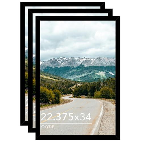 QOTIB Wood Picture Frame - 22.375 x 34, Black, 3 Pack for Wall Hanging, Horizontal or Vertical