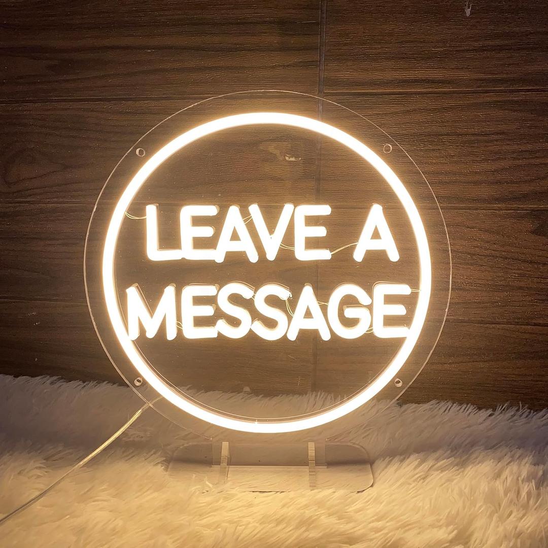 Leave a Message Neon Sign With Holder Base, Neon Guestbook Table Sign for Wedding Shop Business Desk Decor Reception Welcome Led Sign, Warm White USB Neon Light Sign, the Size 13x12 Inch