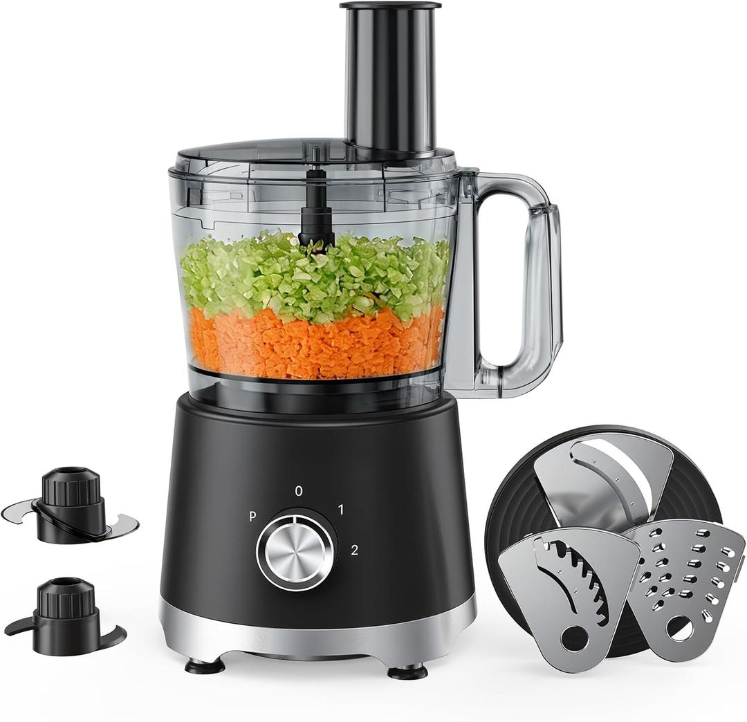NEWBULIG 10.5 Cups Food Processor, Versatile Food processors with 5 Blades, 600W Powerful Meat Grinder for Slicing, Shredding, Chopping, Kneading, Dishwasher Safe, for Meat, Vegetables, Fruit, Dough (Black)