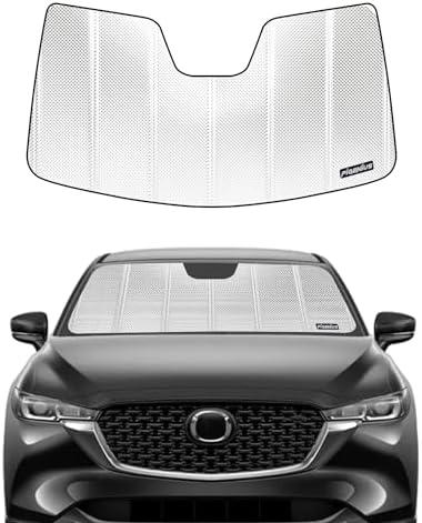 Pigenius Windshield Sun Shade for 2017-2025 Mazda CX-5 with Rearview Mirror Mounted Camera. Front Window Sunshade with Storage Bag