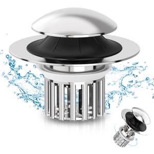 Universal 4 in 1 Bathroom Sink Stopper with Removable Filter Basket, Pop Up Pure Copper Bathroom Sink Drain Strainer, Anti-Clogging Bathroom Drain Stopper Sink Plug for 1.06"-1.65" Basin Drain Holes
