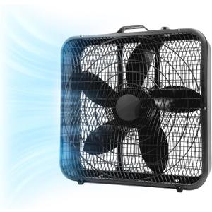 Comfort Zone Box Fan with Carry Handle, 20 inch, 3 Speed Full-Force Air Circulation with Air Conditioner, Floor Fan, Bedroom Fan, Airflow 15.03 ft/sec, Ideal for Home, Bedroom & Office, CZ200ABK (Black)