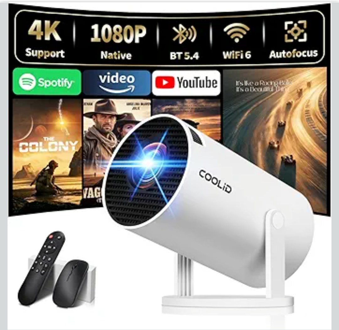 [Built-in Apps & 2026 Upgraded] Mini Projector Support 4K 1080P Auto Keystone 180° Rotatable with WiFi 6 and Bluetooth 5.4, Projector Portable Compatibile with HDMI/TV Stick/Memory Stick/Laptop-White