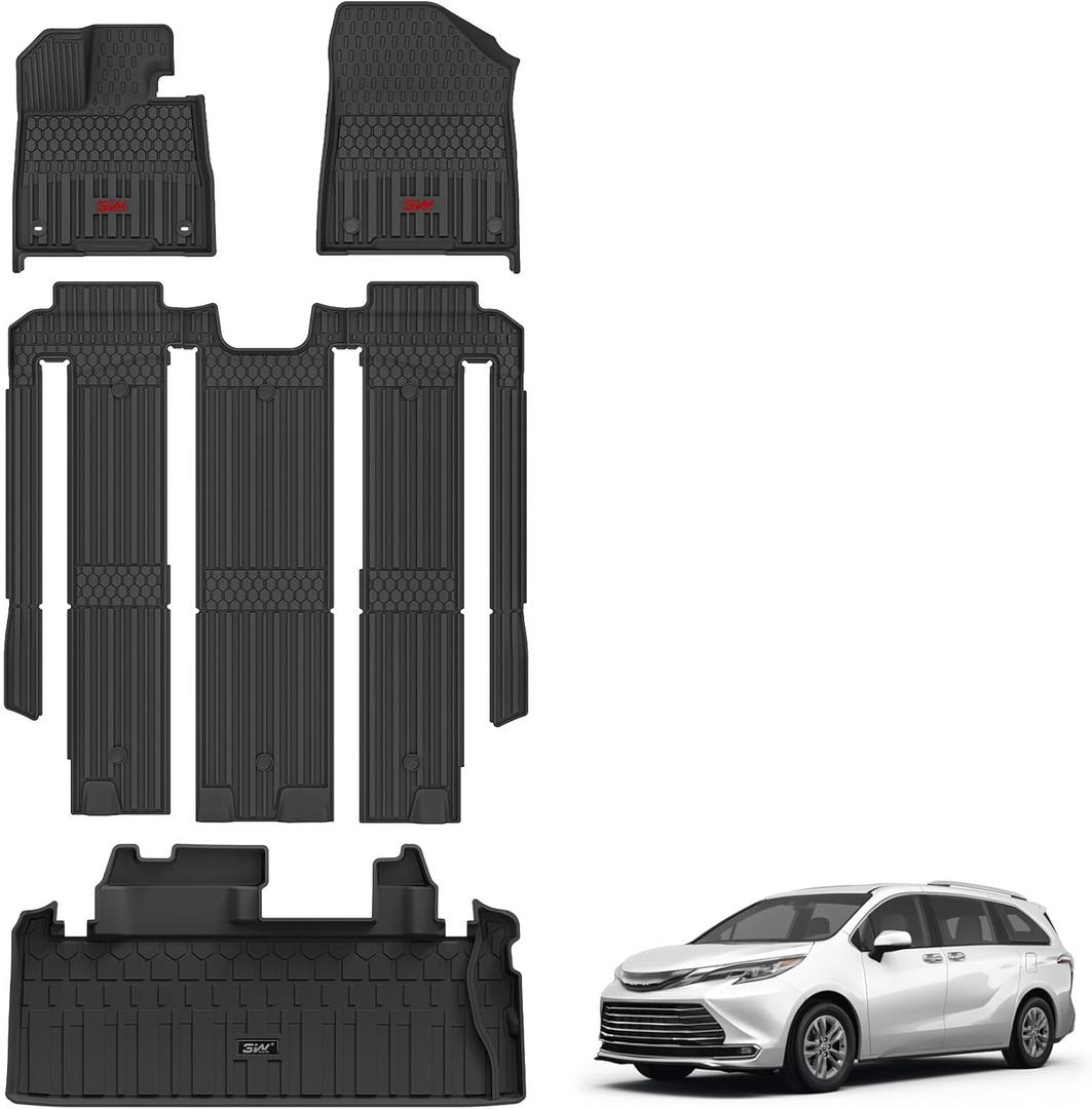 3W Floor Mats & Cargo Liner Fit Toyota Sienna 7 Seat 2021-2026 (Except for 2025 2026 Platinum Edition), TPE All Weather Custom Fit Floor Liner for Sienna XLE/XSE/Limited/Woodland Edition