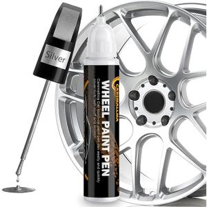 Car Wheel Paint,Silver Rim Touch Up Paint Pen, 2 in 1 Wheel Scratch Repair Kit for Rims Universal Color Quick and Easy Fix Curb Rash Scuff (Silver)