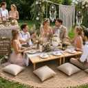 60" x 30" Low Picnic Table with 8 Wooden Legs Boho Table Runner Folding Picnic Table Portable for Indoor Outdoor Use Ideal for Backyard Picnic Beach Weddings Garden Parties (Herringbone), 60" x 30" x 16.9"